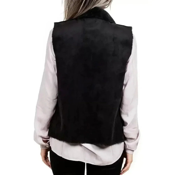 VELVET BY GRAHAM AND SPENCER | FAUX FUR BLACK REVERSIBLE VEST - Picture 2 of 14